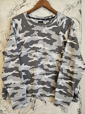 GAP Gray and White Camo Drawstring Sweatshirt